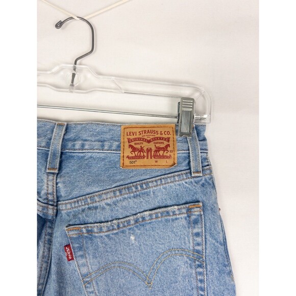 Levis 501 Jeans Womens 25x26 Light Wash Distressed High Rise Red Tab Straight - Picture 4 of 9